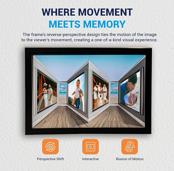 3D Picture Frame with Reverse Perspective Illusion – Premium Wall-Mount Display for 12x18 Photos – Modern Matte Black Gallery Décor And Interactive Motion Effect for Home or Office