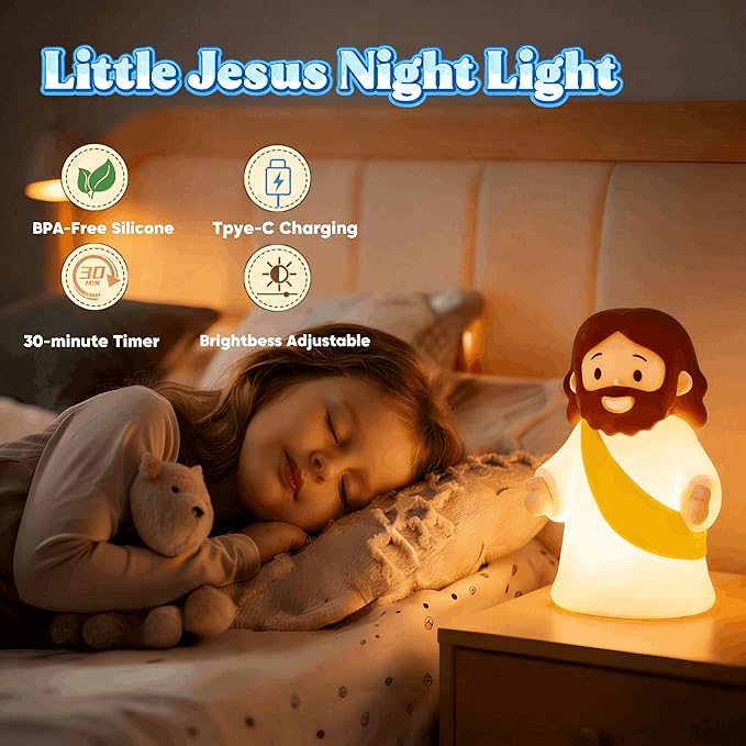Little Jesus Night Light Mini Jesus Silicone Lamp Dimmable Nursery Nightlight for Kids Rechargeable Bedside Touch Lamp Perfect for Christmas, Easter and Baptism Gifts (Yellow)