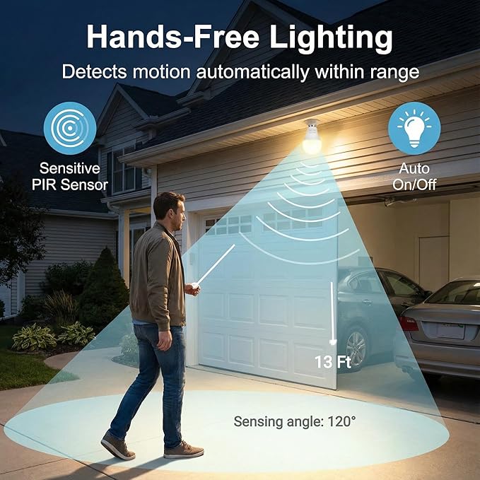 Motion Sensor Light Bulbs, 12W (100Watt Equivalent), Motion Activated Dusk to Dawn Security LED Bulb, 3000K Soft White for Outdoor & Indoor,Porch, Stairs, Hallway, 4-Pack