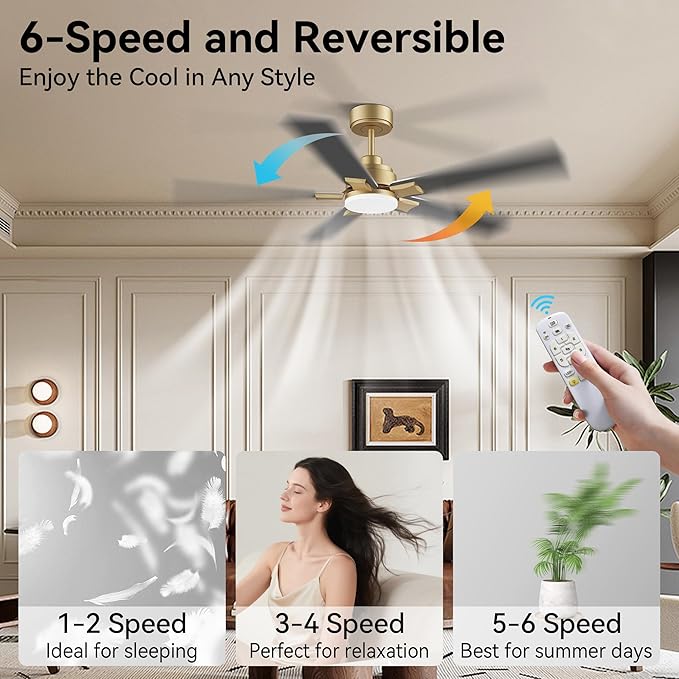 52 Inch Ceiling Fans with Lights,Smart Ceiling Fan with Light and Remote Control Alexa,APP,Modern Indoor Outdoor Ceiling Fans for Bedroom,Patio,Porch,in Black White and Gold,5 Blades,Dimmable,Quiet