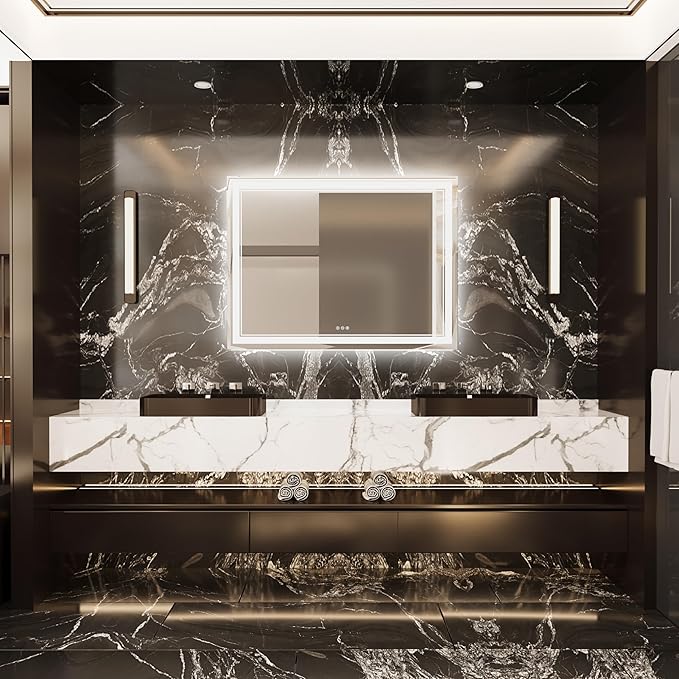 48”x 36” Bathroom Led Vanity Mirror with 3 Colors Light, Dimmable Touch Switch Control, Anti-Fog Wall Mounted Makeup Mirror for Wall (Horizontal)