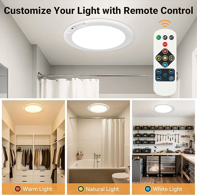 Rechargeable Ceiling Light No Wiring - Battery Operated Led Lights for Bedroom with Remote, Motion Sensor Night Light Indoor Hallway, Living Room, Bathroom, Home & Kitchen Decor Lighting (4)