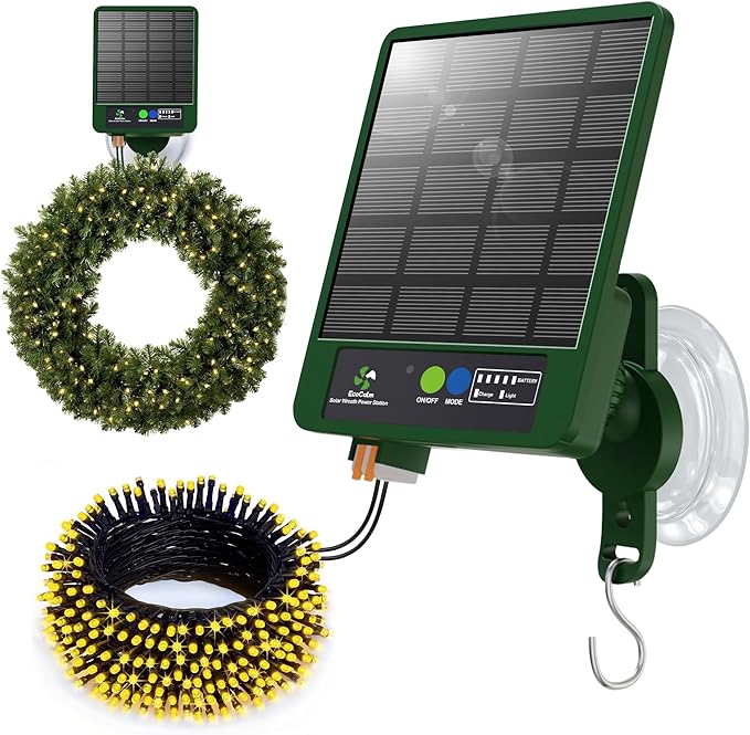 Solar Wreath Hangers for Front Door with 250 LED Lights, Compatible with Lighted Wreaths, Large Suction Cup Hook for Glass Window Outdoor Porch Decorations