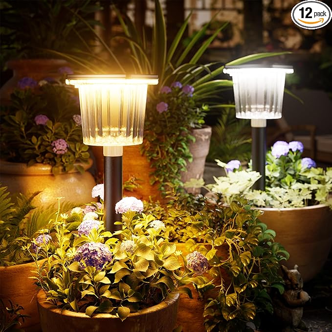 Super Bright Solar Pathway Lights 12 Pack, Adjustable Warm & Cold Solar Lights Outdoor Waterproof IP65, Auto On/Off, Outdoor Decor Light for Garden, Landscape, Path, Yard, Patio, Driveway