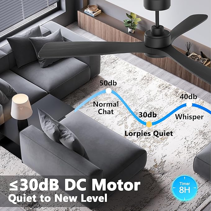 52 Inch Wood Smart Ceiling Fans with Lights Remote,Voice Control via WIFI Alexa App,Quiet DC Motor,Outdoor Indoor Ceiling Fan,Dimmable,Modern Black Lighting & Ceiling Fan for Bedroom Patio Porch