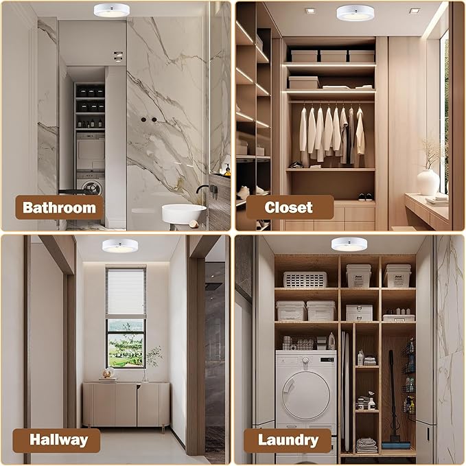 LIT-PaTH Battery Operated Motion Sensor LED Ceiling Light, 3000K 140 Lumens Battery Powered Closet Light, 6.1inch Wireless Motion Ceiling Lamp for Hallway Laundry Stair, 1-Pack (Battery Not Included)