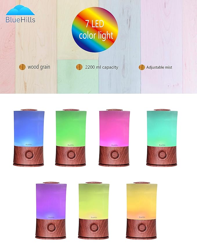 BlueHills Premium 2000 Ml and 3000 Ml Set of 2 Large Essential Oils Diffusers for Large Rooms Big Capacity Models Adjustable Cool Mist Great Gift – Value Pack of 2 Dark Wood Grain