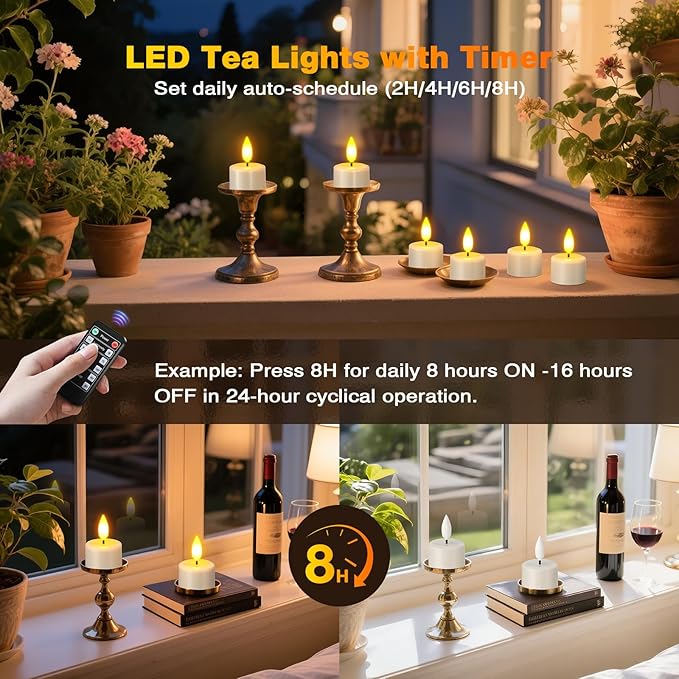 Yme Rechargeable Flameless Tea Lights Candles with Remote & Magnetic Charging Base, 6pcs Waterproof Battery Operated LED Flickering Votive Candles with Timer for Home Lantern Pool Wedding Party Decor
