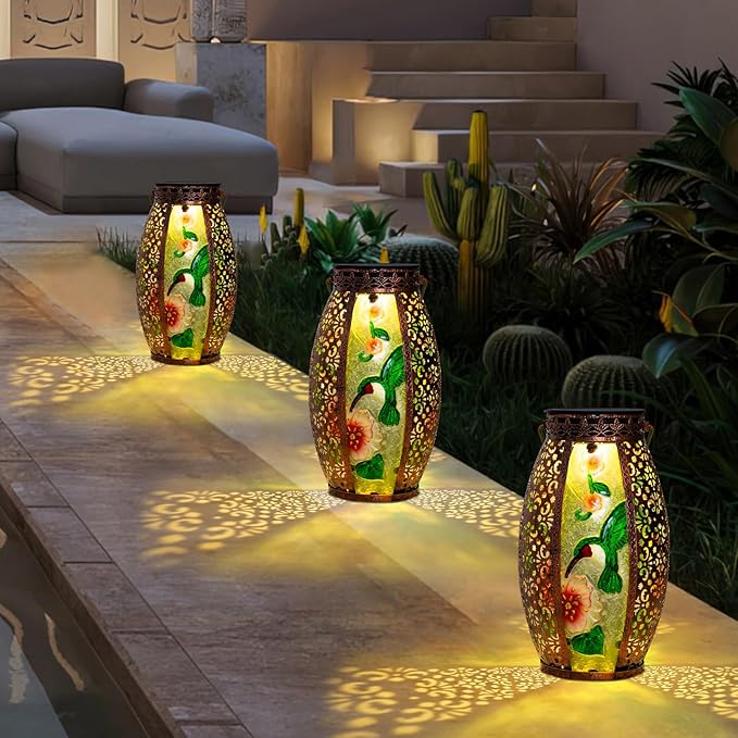 Larekook Hummingbird Solar Lantern Outdoor Waterproof,13" Large Hanging Lantern Decorative,Metal Hummingbird Solar Lights for Yard Table Porch Patio Garden Decor,Birthday Gifts for Women Mom