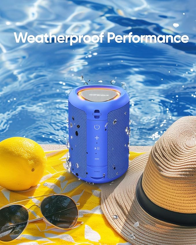 Portable Bluetooth Speaker Beach Vacation Essentials: Powerful Crystal Clear Sound/Dynamic Light/IPX5 Waterproof/All Day Playtime/BT 5.3/TWS Paring, Small Wireless Speaker for Outdoor|Travel|Camping