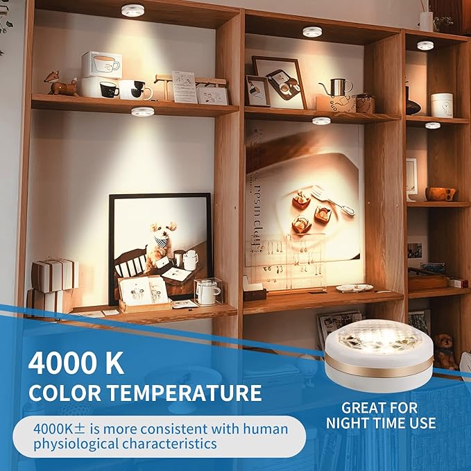 LEASTYLE Puck Lights with Remote,Wireless Under Cabinet Lighting Battery Operated,Nightlight with Adjustable Brightness and Timer,Under Counter Light for Kitchen,Bedroom,Closet,Display,Bookshelf