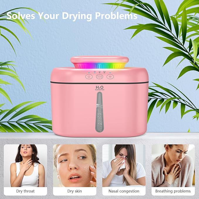 SZO Humidifiers for Bedroom, 2.5L Capacity, Auto Shut-Off, Easy to Fill & Clean, 16 dB Quiet Ultrasonic Humidifier for Large Room, Plants, Baby Nursery, Indoor, Night Light（Pink）