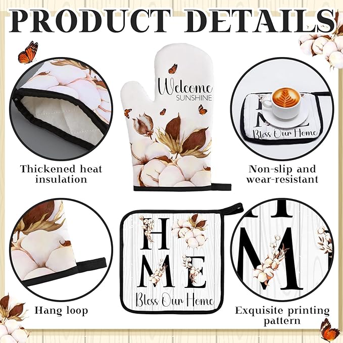 Fourluoo 10 Pcs Kitchen Set Kitchen Towels and Rugs Oven Mitts and Pot Holders Farmhouse Decor for Women Mom Gift Cooking Baking Grilling