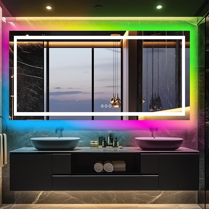 Antok 36"x 72" LED Bathroom Mirror with Lights, Anti-Fog, Dimmable, Lighted Vanity Mirror with Tempered Glass, Memory Function, 11 Light Modes, Safe Use, Horizontal, Vertical, Wall Mount