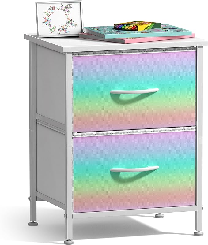 Sorbus Nightstand with 2 Drawers - Kids Bedside Furniture End Table Night Stand - Steel Frame, Wood Top & Easy Pull Fabric Bins - Dresser & Chest for Home, Bedroom Accessories, Office & College Dorm