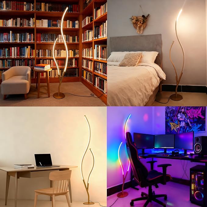 DAYCENT RGBWIC Floor Lamp Modern LED Corner Lamps 1500 Lumen Smart Floor Lamps with Remote and 16 Million DIY Colors, Music Sync Standing Lamp for Living Room Bedroom Home Decor, Gold Finish
