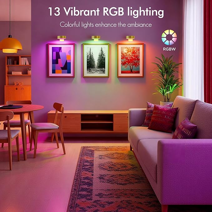 3-Pack Picture Lights for Wall, 13 RGB Color Changing Led Art Display Light with Rechargeable Battery Operated, Magnetic Painting Light with Remote Control, Wireless Home Wall Decorative Lighting