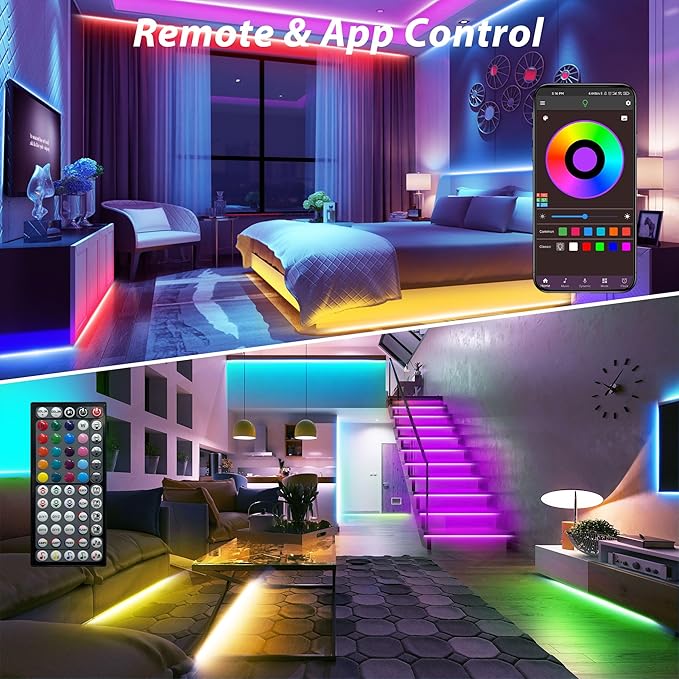 Led Lights for Bedroom 200 ft (2 Rolls of 100ft), Music Sync RGB Led Strip Lights with Remote App Control, Color Changing Led Lights for Room Home Kitchen Party Decor