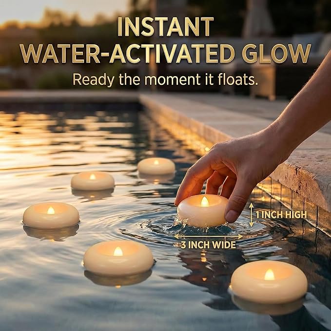 Aignis 24pcs Flameless Floating Candles Waterproof, 200Hr 3”LED Floating Tea Lights with Battery, Water-Activated Candles for Pool, Wedding Centerpieces, Bath & Spa, Easter Decoration (Elegant White)