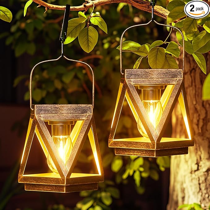KOOPER Solar Lanterns Outdoor Waterproof - Upgraded Metal Hanging Solar Lights Outdoor Lanterns Decorative, Bright Bronze Hanging Lantern Outdoor for Yard Patio Table Pathway Garden Decor 2 Pack