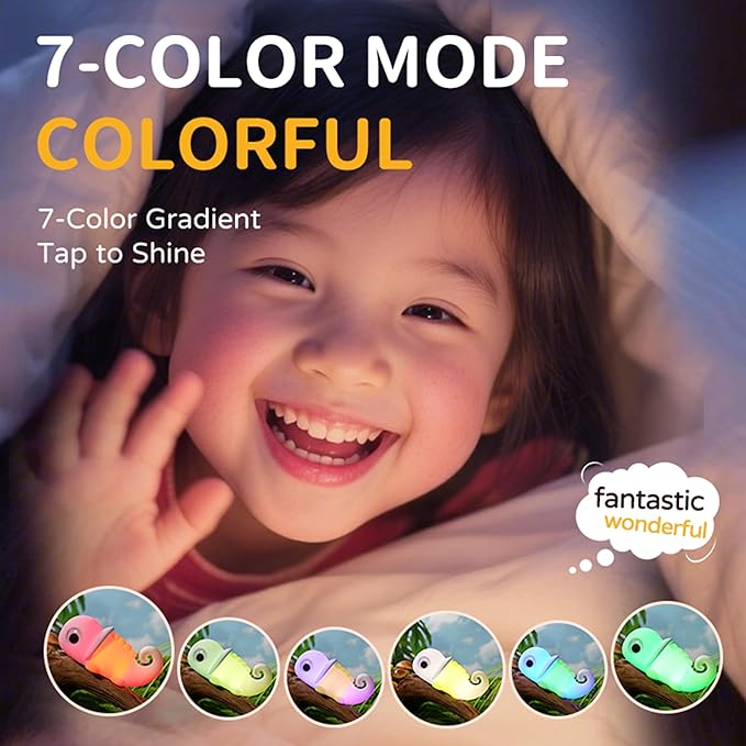 Night Light for Kids, Cute Soft Silicone Chameleon Lamp, Dimmable Timer Nursery Portable Kawaii Lamps, Bedside Lamp for Baby Toddler Adult(Chameleon - Blue)