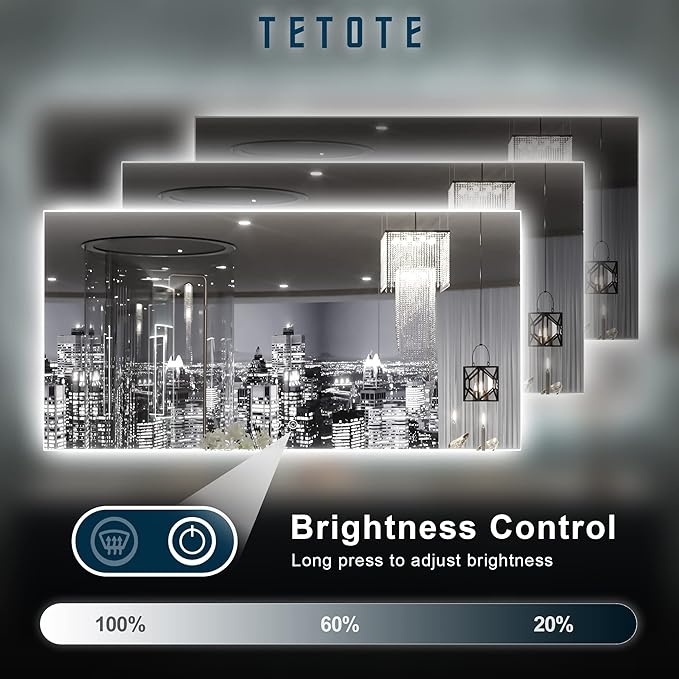 TETOTE 48 x 24 Inch LED Backlit Mirror Bathroom with Light,Anti-Fog,Dimmable,CRI90+,Makeup Vanity Mirror,Lighted Mirror(Horizontal/Vertical)