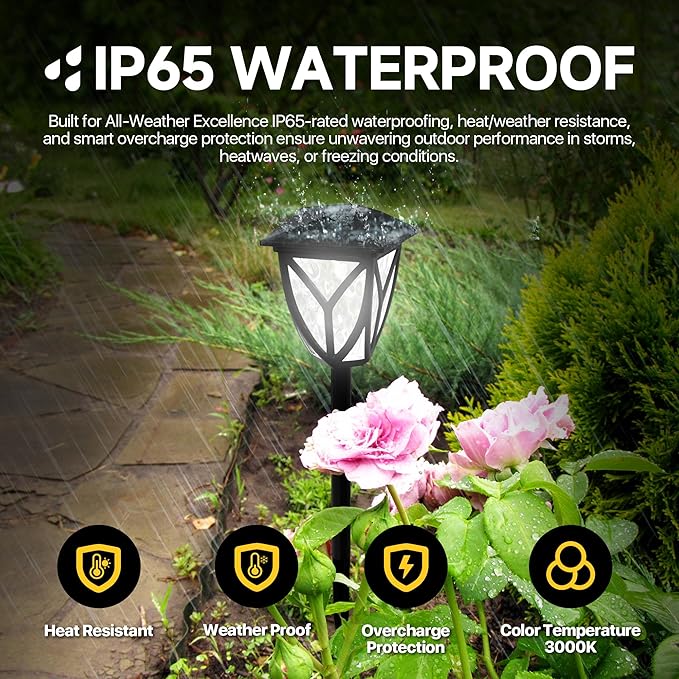 Ensenior Solar Lights Outdoor, 6500K LED Solar Garden Lights for Pathway Yard Patio Walkway Planter Walkway Landscape Lighting, IP65 Waterproof, Energy-Efficient Landscape Lighting, 8-Pack