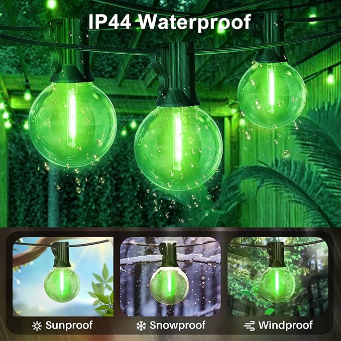 LAMPHOME LED Outdoor String Light, 26Feet Patio Lights with 12+1 Edison Shatterproof Bulbs(1Spare), UL Waterproof Outside Lights connectable Dimmable for Backyard Porch Decor,Green