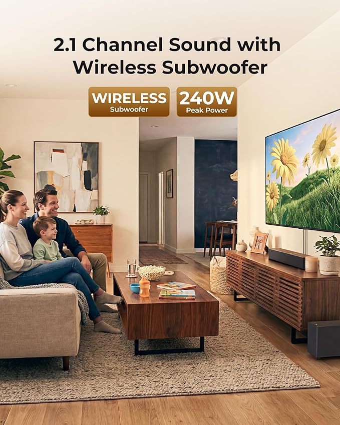 ULTIMEA 2.1ch Surround Sound Bar with Wireless Subwoofer, VoiceMX & BassMX, App Control, 240W Peak Power Soundbar for Smart TV, Adjustable Bass, HDMI, Optical, Bluetooth 6.0, Poseidon M30 (2026 Model)