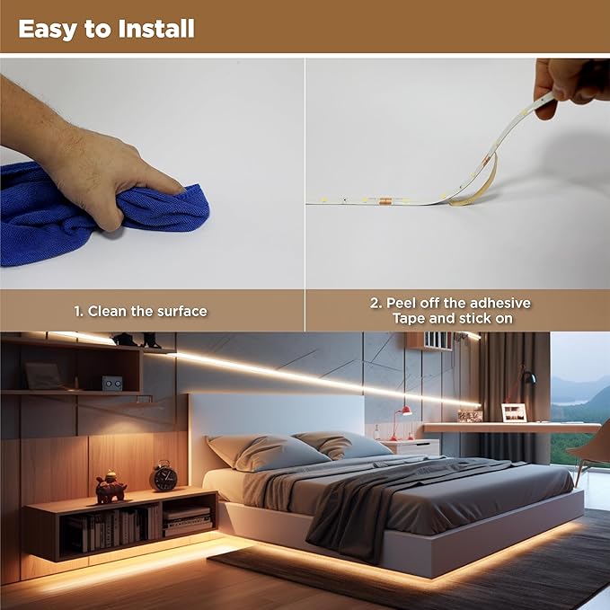LED Strip Lights, 16.4 FT LED Light Strip with ETL 12V DC Adapter 4000K Neutral White Tape Light with PU Coating, LED Lights for Bedroom, Kitchen, Under Cabinet, Home Decor