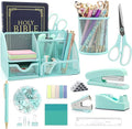 12 in 1 Green Desk Organizers & Accessories Set, Office Supplies Include Stapler, Pen Holder, Tape Holder, Scissors, Ruler, Staple Remover for Home & School