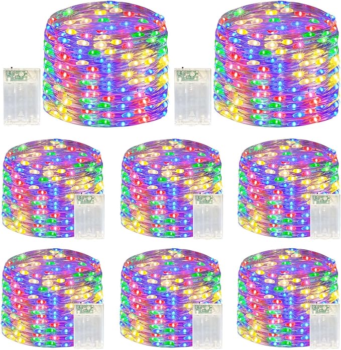 LitHome 8 Pack Multicolor Fairy Lights Battery Operated, 20 FT 60 LED Twinkle Lights Battery Operated 2 Modes, Waterproof Led Fairy String Light for Indoor Outdoor Christmas Wedding Bedroom Decor