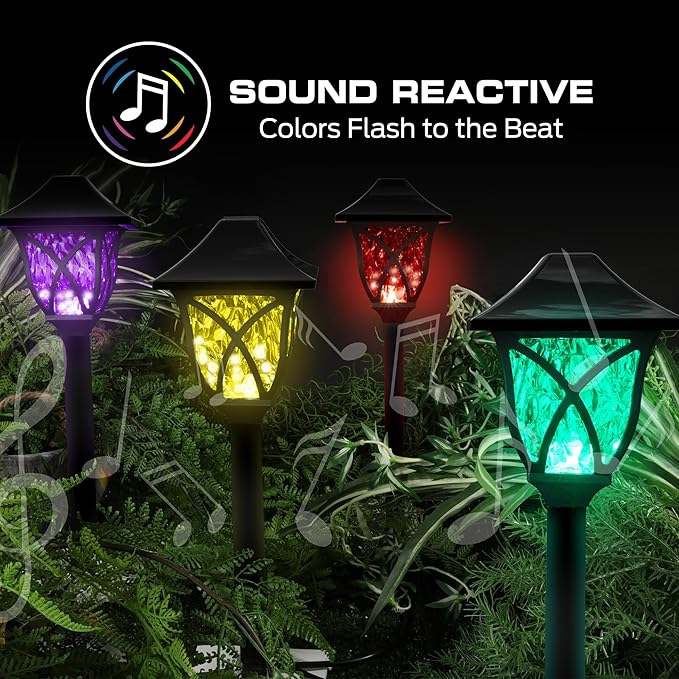Monster Smart RGB+IC+WW Pathway Lights with 4 Dimmable LED Lights - Sound Reactive Garden Light, Weatherproof IP44 Outdoor Lighting - Compatible with Alexa, Google Assistant, Siri, Monster App