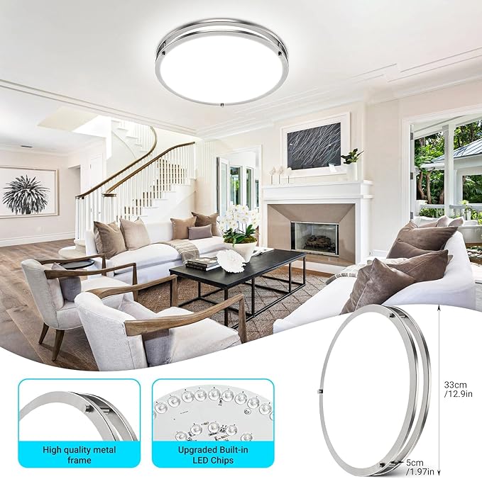 libtit 2Pack 10Inch Flush Mount Ceiling Lights with Remote, 18W Dimmable LED Ceiling Light with Nightlight and Timer, 3000K-6500K Adjustable Brushed Nickel Light Fixture for Closet Kitchen Hallway
