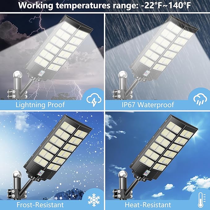 Solar Street Lights Outdoor Waterproof Dusk to Dawn, Large 9000W Outdoor Floodlight LED Motion Sensor, 7000K Wide Angle Parking Lot Flood Lamp Remote Control for Yard Garden