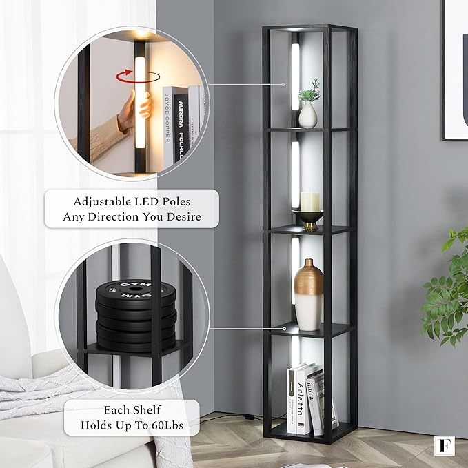 FENLO LED Floor Lamp with Shelves - Full Color Temperature Control, Adjustable Brightness and Long Lasting Integrated LED