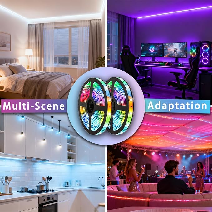 LED Strip Lights 100ft, Bluetooth APP Control DIY Multiple Colors on One Line, Music Sync Color Changing LED Lights 0.5lb, Flexible Lighting for Bedroom, Room, Home Decor, Party & Holiday
