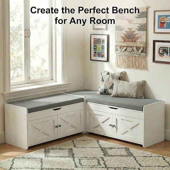 Amada Shoe Storage Bench with Cushioned Seat, 31.5" Small Entryway Bench with Lift Top Storage, Adjustable Shelves, 300 lb Capacity Shoe Bench for Entryway, Bedroom, Living Room, Classic White