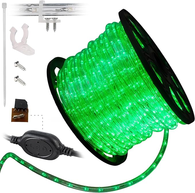 WYZworks 1656LEDs 150ft LED Outside Rope Lights, Outdoor ETL Certified Waterproof Permanent 360 Degree Light Emitting, Flexible Tube, Connectable, Christmas Palm Tree Exterior Landscape, Green