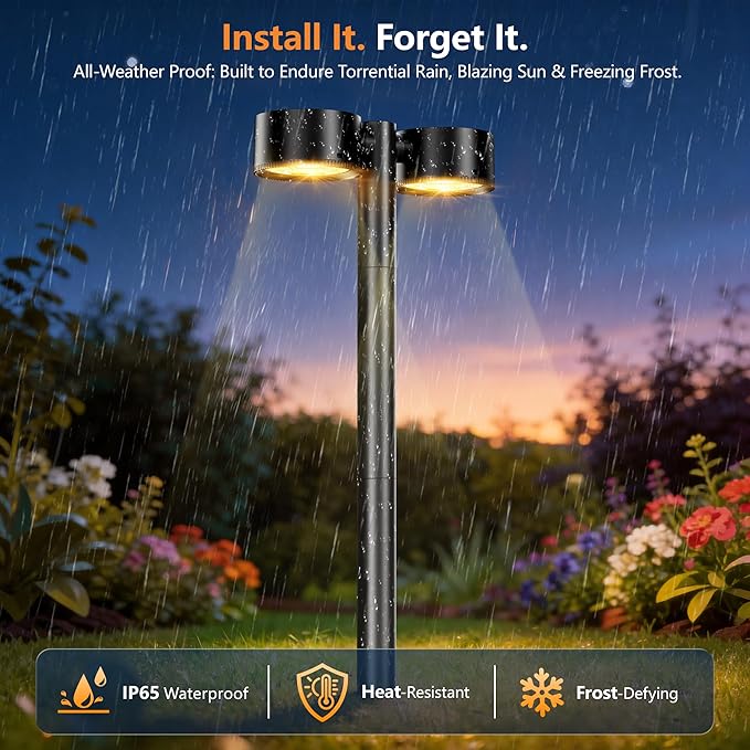 24 Inch Tall Solar Pathway Lights Outdoor, 2X Brighter & 150° Adjustable Dual-Head, IP65 Waterproof, Up to 15Hrs Auto On/Off Solar Landscape Path Lights for Yard Garden Driveway, 4 Pack
