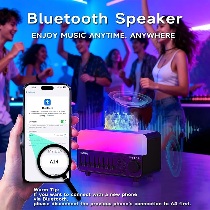 4-in-1 Sleep Sound Machine with White Noise & 8 Nature Sounds, Bluetooth Speaker, Night Light & Aroma Diffuser with Timer for Baby, Kids and Adults (Black)