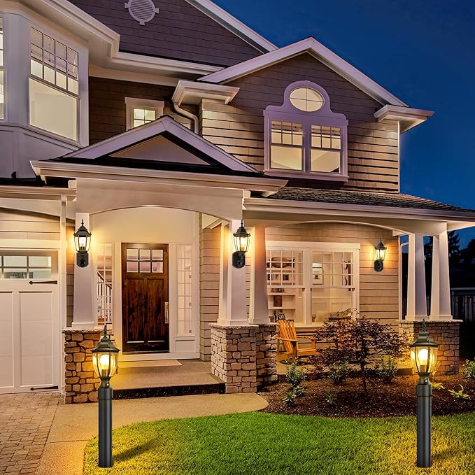 Lamomo Dusk to Dawn Outdoor Post Lights, Waterproof Aluminum Lamp Post Light Fixture, Lamp Posts Outdoor Lighting Pole Lantern for Yard Patio Pathway Garden