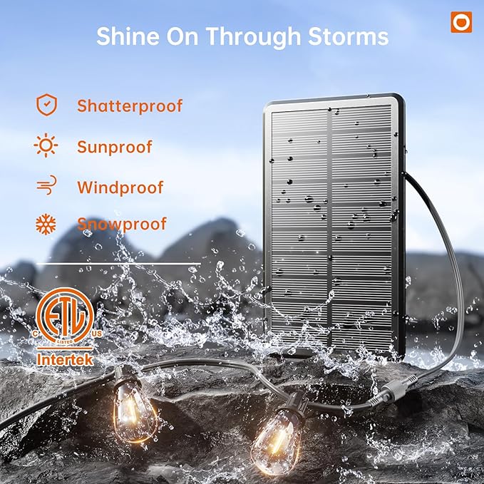addlon 35FT Solar String Lights Outdoor, IP54 Waterproof Solar Powered with Remote & USB Port, 10+1 LED Shatterproof Bulbs, Dimmable Solar Light Outdoor for Camping Backyard Bistro Porch
