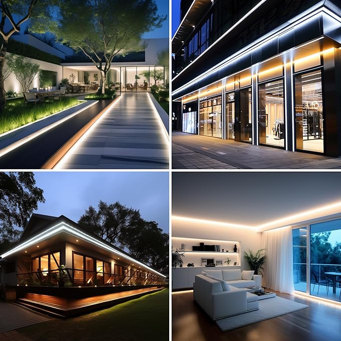 AC 110V COB LED Strip Lights 98.4ft, 4000K Natural White LED Rope Light Outdoor Waterproof, 10W/M CRI 90+ Flexible Cuttable, for Bedroom, Living Room, Garden, Commercial, House