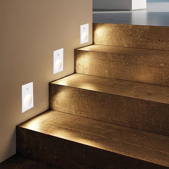Inductive Step Lights, With Adjustable Color Temperature (2700k/4000k/6000k), 3w, Recessed Installation/Suitable For Stairs, Corridors, Aisles, Bedrooms, Glare-Free, Aluminum Casing (Frosted White)