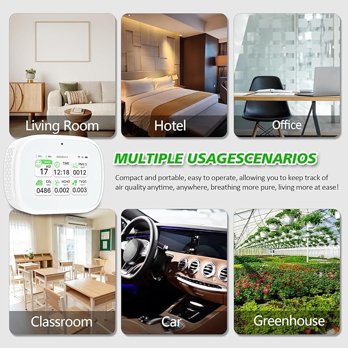 18-in-1 Smart Air Quality Monitor - Indoor WiFi Air Quality Detector with Dual Chip, Real-Time for AQI, CO2, PM2.5, PM1.0, PM10, TVOC, HCHO, Time, Temperature & Humidity with APP (White-White)
