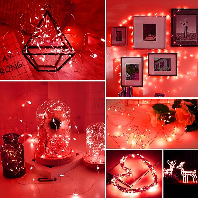 ZGWJ Fairy Lights Battery Operated, 100 Pack Twinkle String Lights 20 LED 7FT 3 Lighting Modes for Bedroom Decor, Easter, Halloween, Christmas, Party Indoor and Outdoor Decoration (Red, 100PCS)