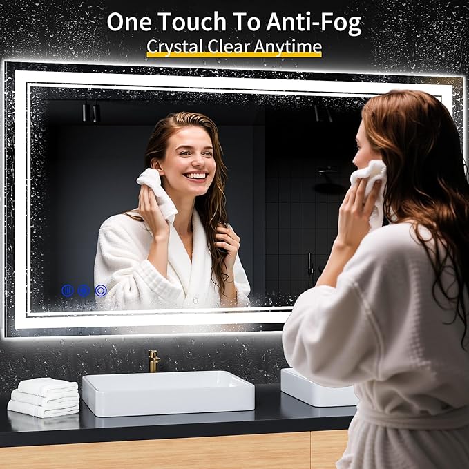 55"x30" LED Bathroom Mirror with Anti-Fog, Stepless Dimmable Lights, 3 Color Modes, Shatter-Proof Tempered Glass,Waterproof Design