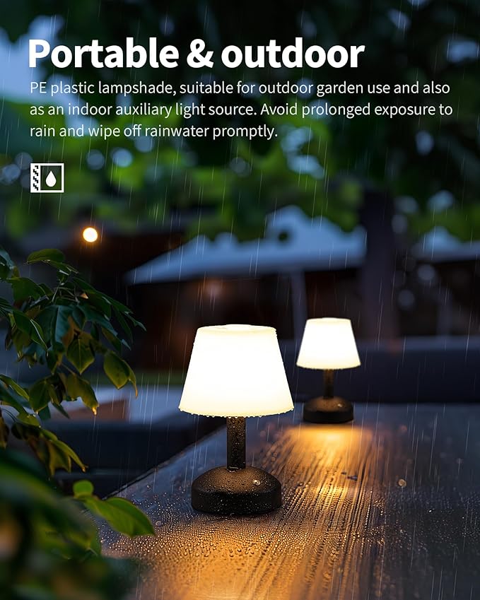 KDG Modern Cordless Small Table Lamps, Portable LED Dimmable Desk Lamp, 4000mAh Rechargeable Battery Operated Lighting for Restaurant/Bedroom/Bedside/Bar/Outdoor/Camping/Night Light(Black)