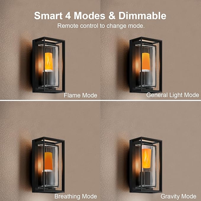 Upgraded LED Flame Light with Upside Down Effect, Remote Timer & 4 Modes, Rechargeable Battery Operated Waterproof Flameless Candles for Indoor Outdoor, 2 PCS